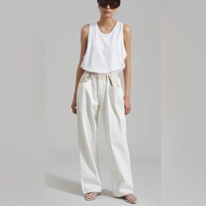 The Frankie Shop HAYLA CONTRAST DENIM PANTS - OFF WHITE/BEIGE